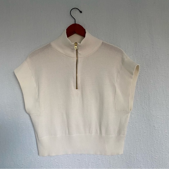 Varley White Loretta Half Zip-Up Double Soft Sleeveless Crop Sweater Sweatshirt - Picture 2 of 10
